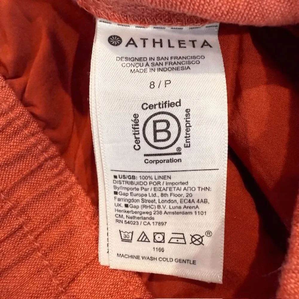 Athleta Retreat Linen Wide Leg‎ pants in Persimmon Coral Drawstring Size 8/P - Picture 7 of 14